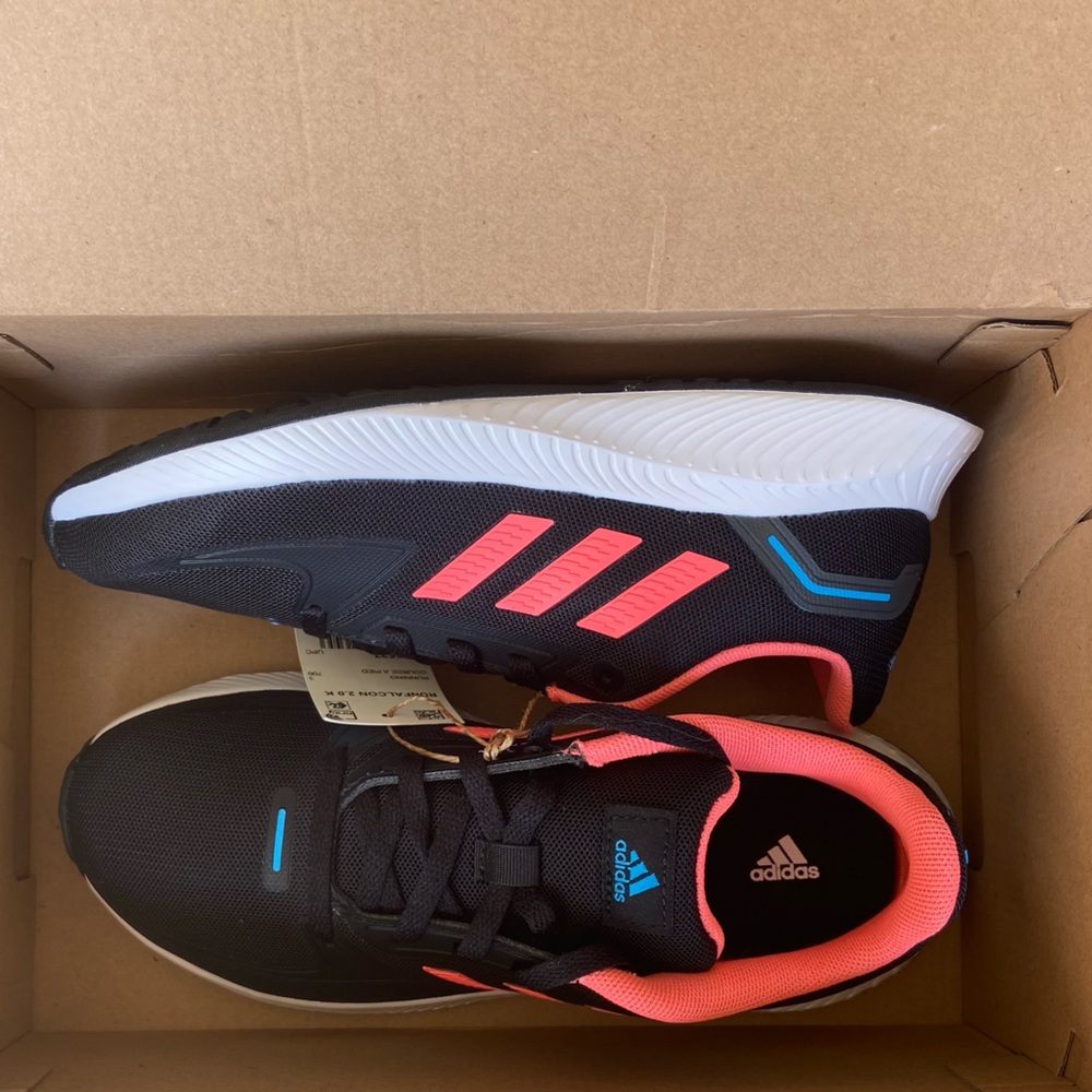 Adidas NWT Run-Falcon 2.0K Sz-3.5Y~(5Women) Striking Colors of Black/Coral/Aqua - Picture 13 of 16